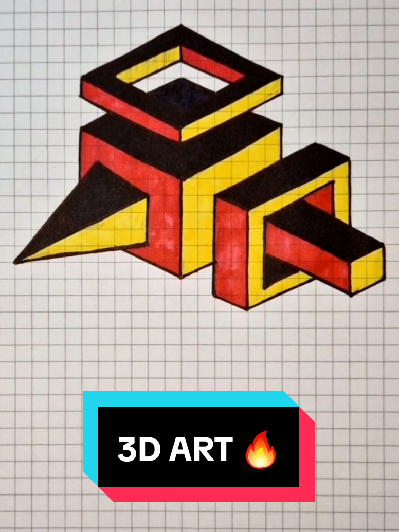 Easy 3D Art on Graph Paper 🔥🔥 #3ddrawing #artwork #drawingpaper #drawingtutorial #opticalillusion #3dfigure #3dprinting #usacreator #usa_tiktok🇺🇸 #viralart #fyp #foruyou 