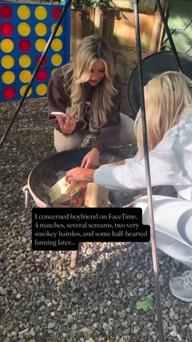 “I’m just a girl” x 20 during the fire starting process 🔥🤣 #firestarter #imjustagirl #justagirl #glamping #girlsnight 