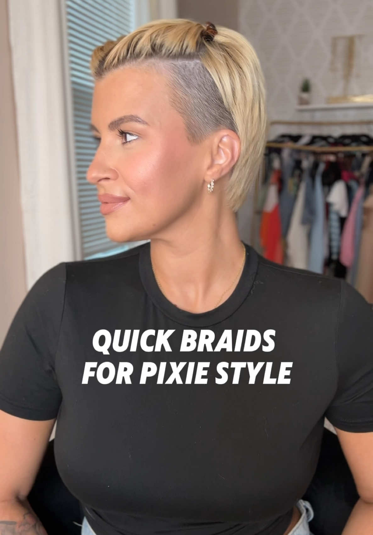 Quickest braid tutorial ever for short hair. Once I hit this level of braiding, I know my hair is getting long. 🥰 Checkpoint unlocked ✔️ #pixiebraids #shorthairstyles #pixiecutstyle #hairgrowthcheck #shorthairlove #pixieprogress #growingmypixie #easyhairideas