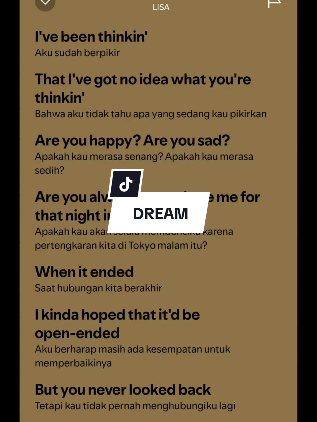 Dream.  - #LISA #dream #alterego #CapCut #13 #spotify #lyricsvideo #fyp #foryou #trendingsong 