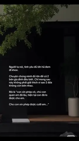 Người ta nói, tình yêu đủ lớn hả đem đi khoe. Chuyện chúng mình đủ lớn để cả 2 bên gia đình đều biết. Chỉ mong sau này không phải giải thích vì sao 2 đứa không còn bên nhau. Mà là 