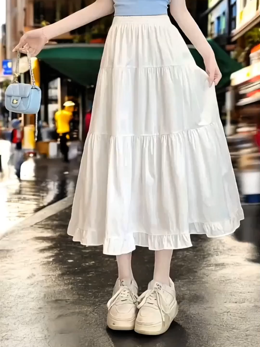 ROK RUFFLES MIDI SKIRT CERUTI FULL FURING TERMURAH #rekomendasi #murah #rokruffle #rokputih #OOTD 