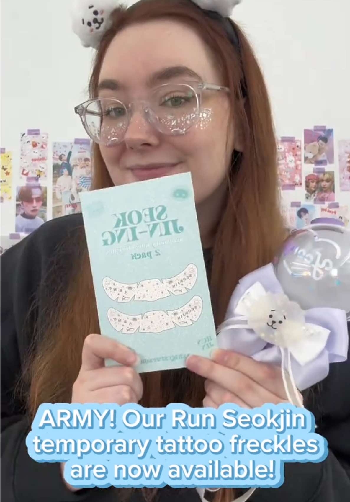 Our seokjining temporary tattoo freckles are now available! Limited quantities only!💕 #runseokjin_eptour #runseokjin #btsfesta #kimseokjin #jinbts #temporarytattoo #concertessentials 