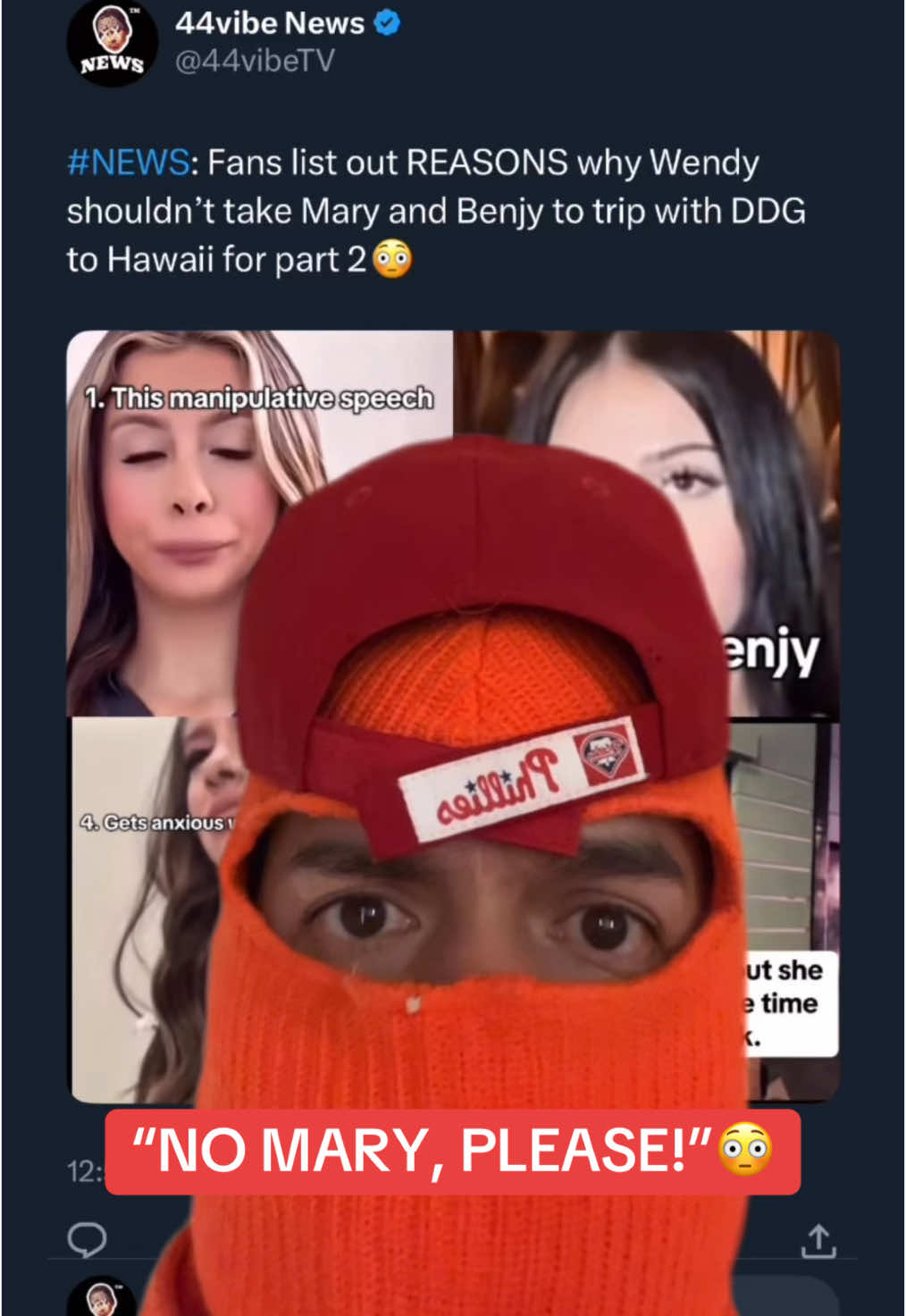 The fans are serious, keep Mary away from going to the Hawaii trip with Wendy Ortiz and Evelyn Ortiz and DDG. A fan brought up 5 different reasons for why Mary doesn’t belong in this trip and even one for extra credit with Benjy Chavez. #wendyortiz #wendyortizlive #benjychavez #chismestiktok #44vato 