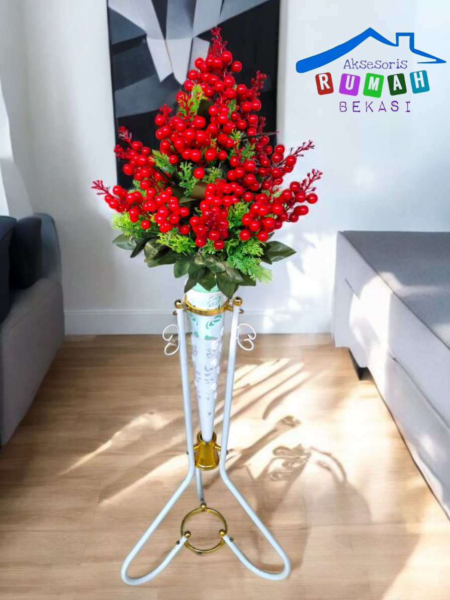 Pohon cherry artificial 20 tangkai dengan pot standing besi #bungasudut #bungasudutruangtamu #aksesorisrumahbekasi 