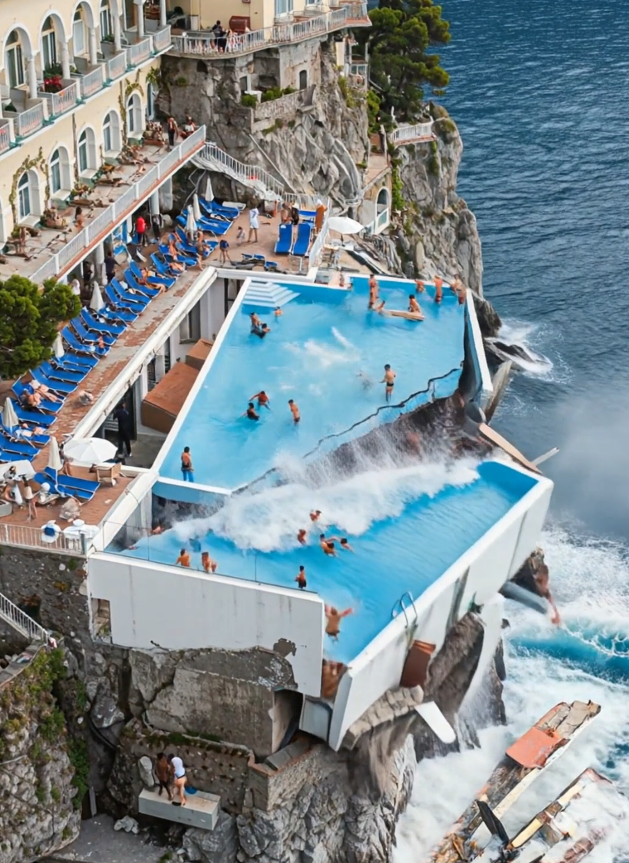 What If a Massive Earthquake Hit Hotel Caruso’s Cliffside Infinity Pool? The Amalfi Coast. Known for beauty, romance… and now, chaos. A powerful earthquake strikes the cliffside infinity pool of Hotel Caruso. Cracks spread across the terrace. Chunks of stone crash into the sea. Guests scream and run as the luxury retreat turns into a disaster zone. 🎧 Sound ON – For full immersion ⚠️ Warning: This is a fictional AI-generated simulation. Not real footage. #whatif #ai #aivideo #earthquake #amalfi #hotelcaruso #infinitypool #disastersimulation #cinematicai #whatifseries #aiart 