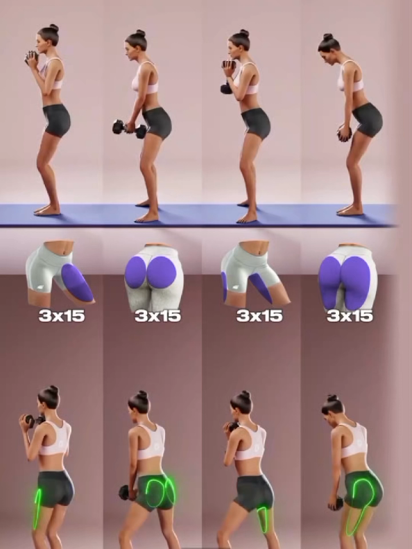 Glute Gains in 4 Moves 🍑💪 Sculpt, lift, and tone your glutes with just 4 dumbbell moves! 3–4 sets • 12–15 reps — Try now!🔥#creatorsearchinsights 