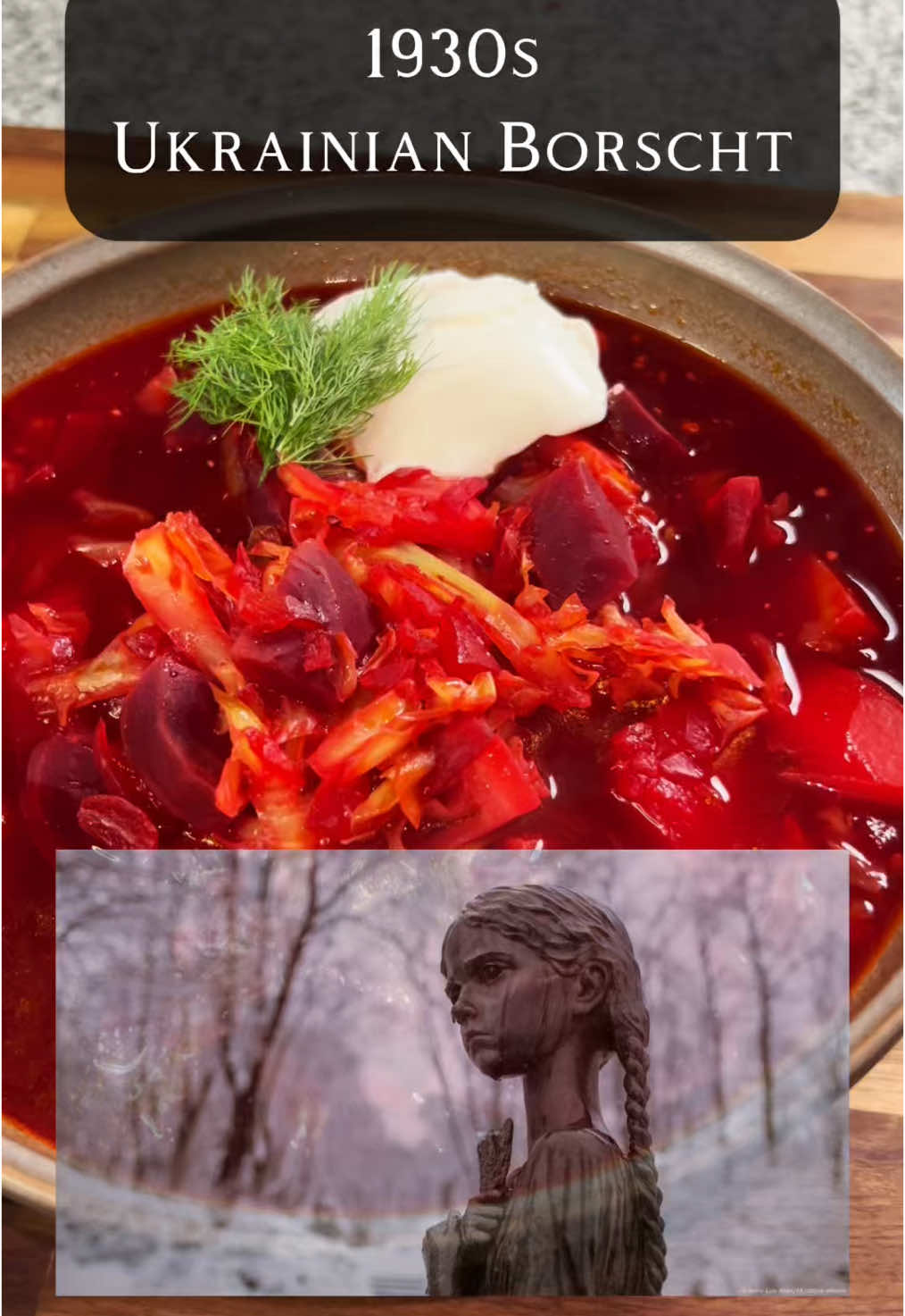 Ukrainian Borscht from the 1930s A humble bowl born out of survival. This meatless recipe comes from a real 1930s Ukrainian cookbook—simple, earthy, and deeply moving. Ingredients: 3 small beets 1 onion 2 small potatoes 3 cloves garlic Cabbage 1 tbsp tomato paste 1 tbsp vinegar Olive oil Salt, pepper, sugar Water Fresh dill Sour cream (for topping) #History #Recipe #cooking #ukraine #ukrainian #borscht #soup #stew #historical #historybuff #historybuff #fyp 