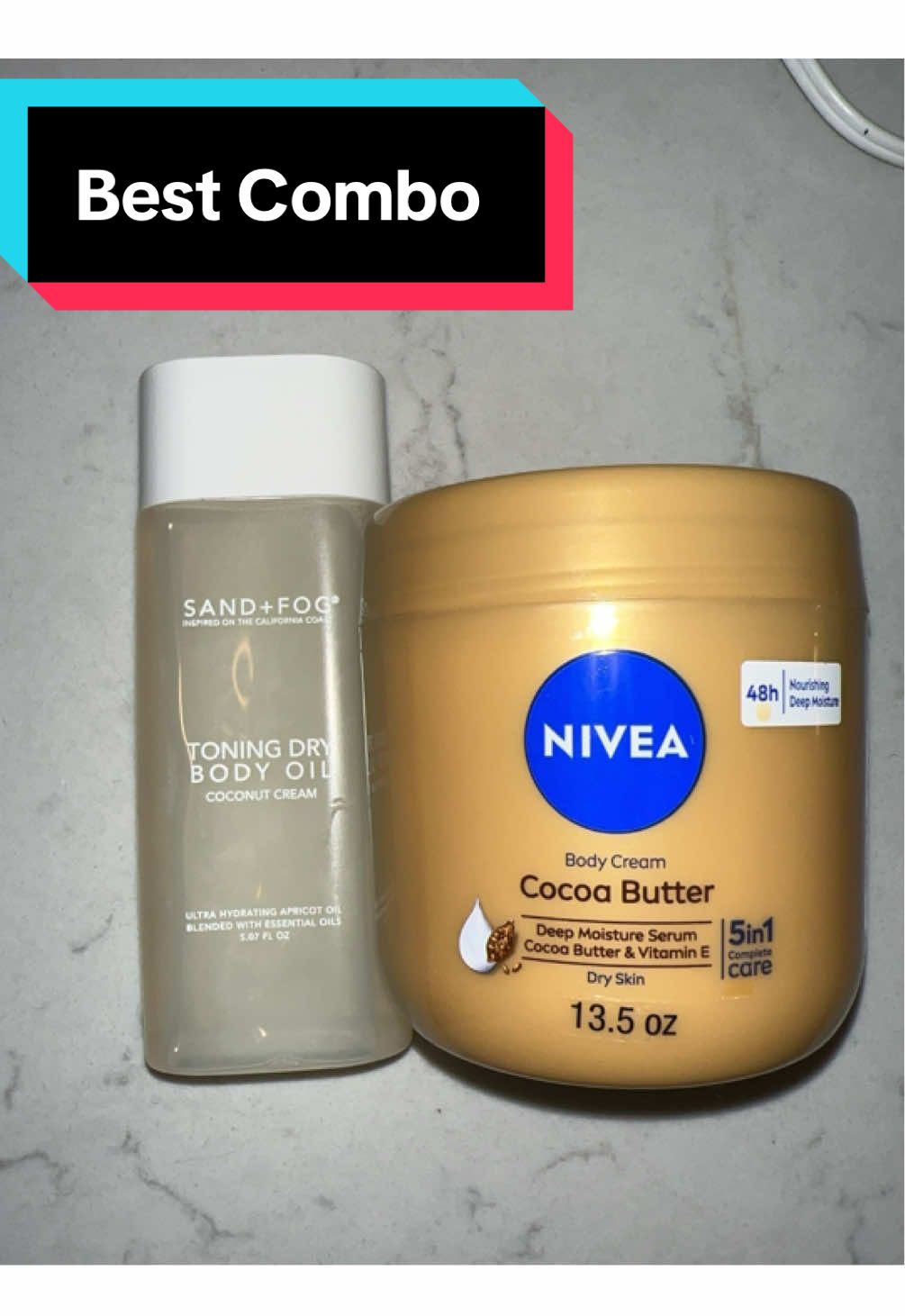 Use this after the shower 🚿. Both items found at TJ Maxx. #nivea #moisturizer #sandandfog #bodyoil #hacksandtips #duo 