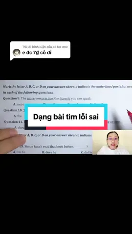 Trả lời @all for one Dạng bài tìm lỗi sai trong đề thi các bạn nhé. Lấy gốc Tiếng Anh cùng Ms Hạnh nào #tienganhmshanh #laygoctienganhmshanh #hoctienganh #matgoctienganh #nguphaptienganh #tienganhchonguoimatgoc 