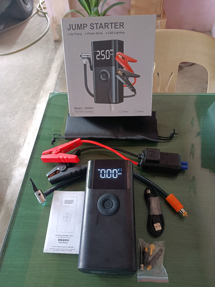 High Power 4 in 1 Portable Jump Starter, Air Pump 10000mAh. Must have this on your Car & Motorcycle❤️ #4in1 #jumpstart #jumpstarter #quality #affordable #durable #musthave #fyp #trending #budgetmeal #completeset #portable #foryou #car #motorcycle #universal 