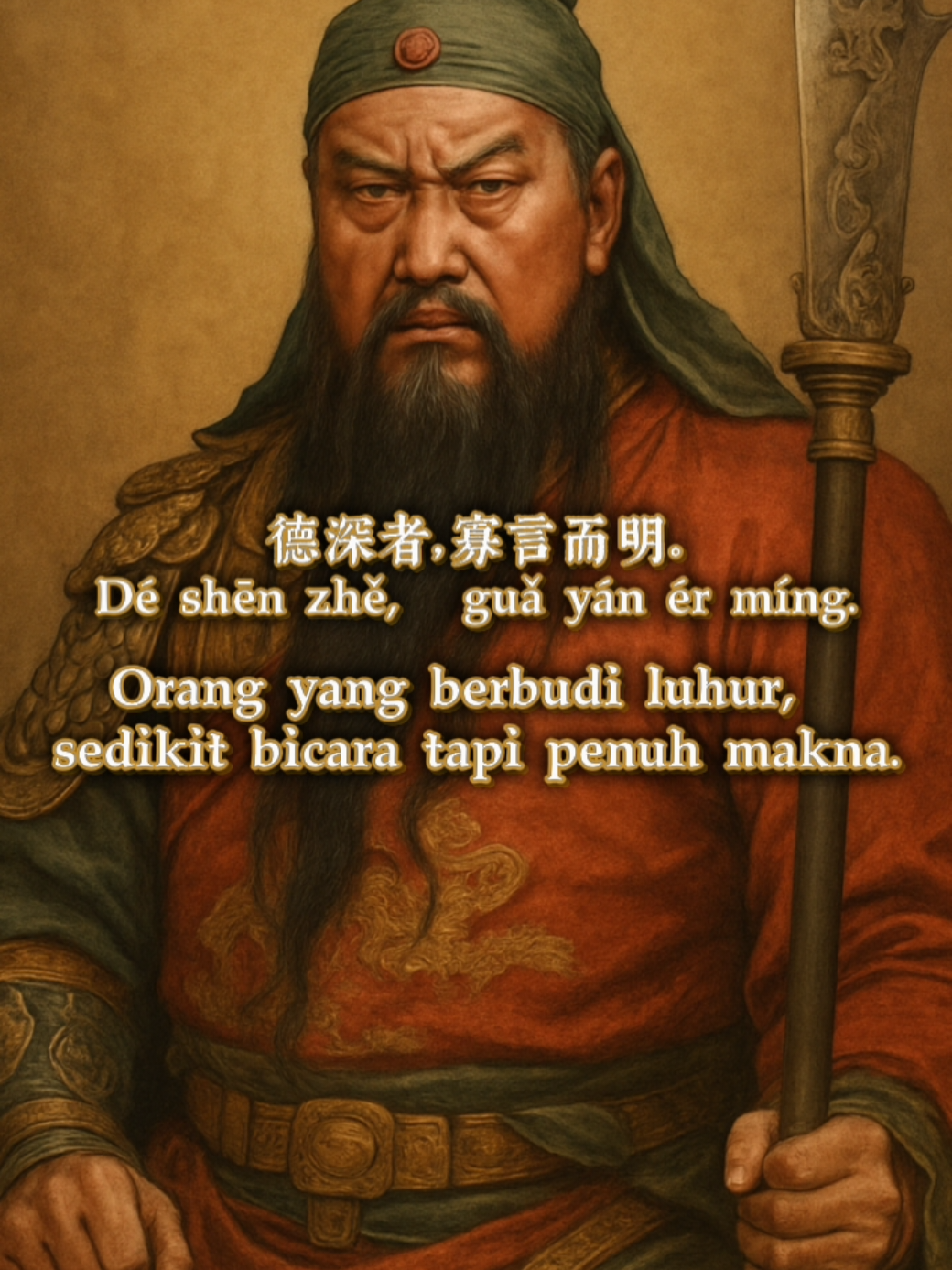 有德者不多語， Yǒu dé zhě bù duō yǔ, Orang yang berbudi tidak banyak bicara, 沉默，是智慧的刀。 Chén mò, shì zhì huì de dāo. Diam adalah pedang kebijaksanaan. 如關公之靜，不動如山，卻震懾群雄。 Rú Guān Gōng zhī jìng, bù dòng rú shān, què zhèn shè qún xióng. Seperti ketenangan Guan Gong, tak tergoyahkan bak gunung, namun mengguncang para lawan. #kwankong #kwankongbio #dewakwankong #guanshengdijun #jendralguanyu #thelegend #guangong #klentengkwankong #kebijaksanaan #德 #kebajikan #chinesemetaphysics #fengshuitips #fengshui #沉默 #智慧 #關公 #武聖 #靜中有威 #忠義 #修身養性 #心如止水 