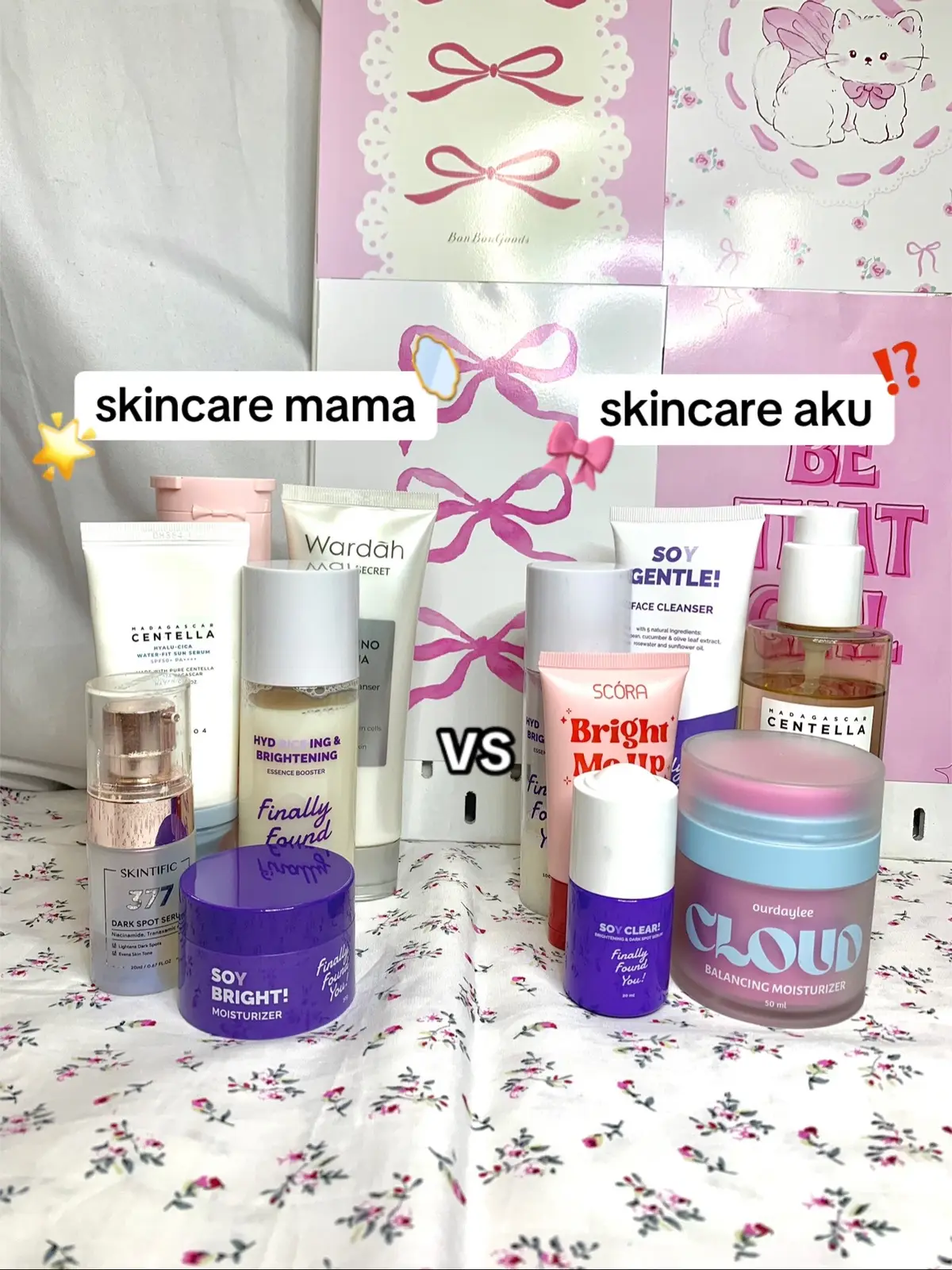 skincare aku vs skincare mama ? 🤭🫵🏻 #fyp #foryoupage #xybca #pyf #fyppppppppppppppppppppppp #tiktokpelitfyp #sbkapanhilang ( ib : @𝐭𝐢𝐚𝐫𝐚𝐚𝜗𝜚˚⋆ )