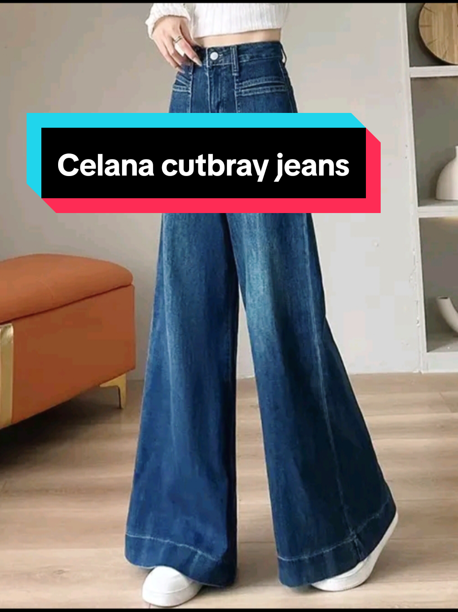 Celana panjang wanita jeans highwaits kullot baggy casual biru tua corean style. #celanacutbray #stylekorea #celanajeans 