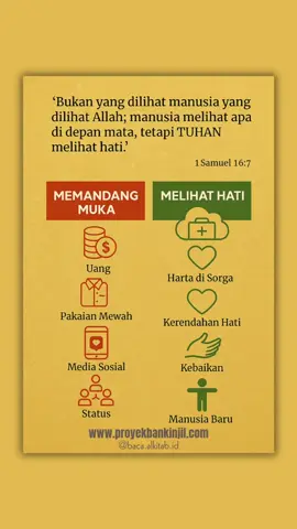 MEMANDANG MUKA ATAU HATI? 1 Samuel 16:7 (TB)  Tetapi berfirmanlah TUHAN kepada Samuel: 