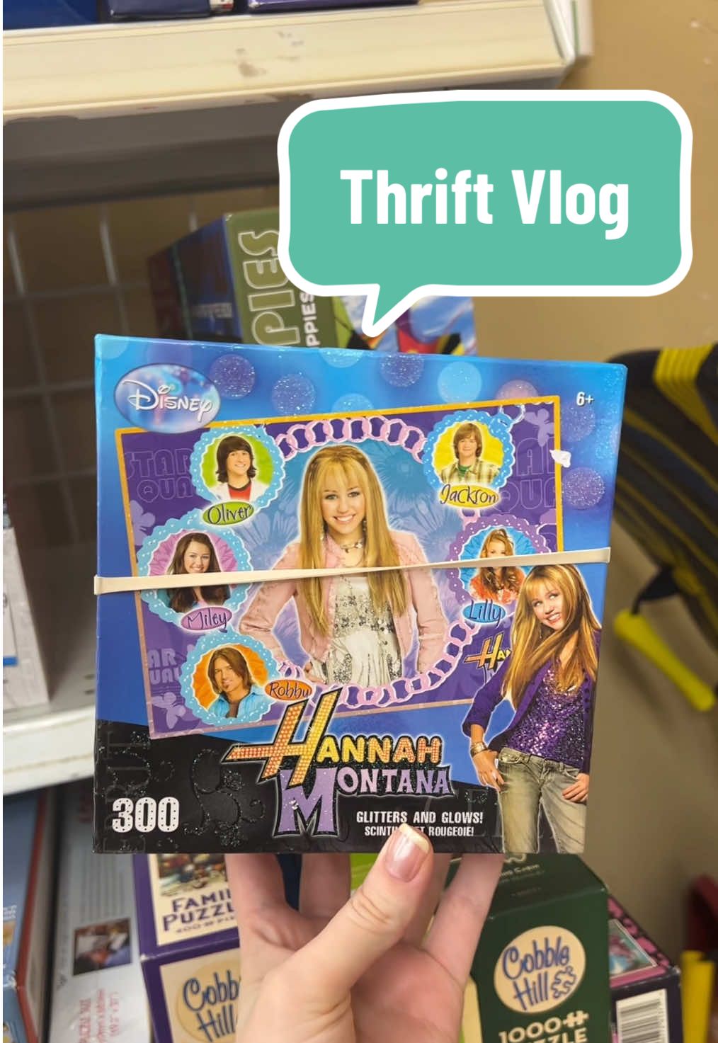 The Hannah glitter puzzle!! 😍 #thriftwithme #thriftfinds #thriftstore #thriftshop #thrifted #vhs #vhstapes #90skid #90s #90snostalgia #yeg #edmonton #Y2K  #hannahmontana 