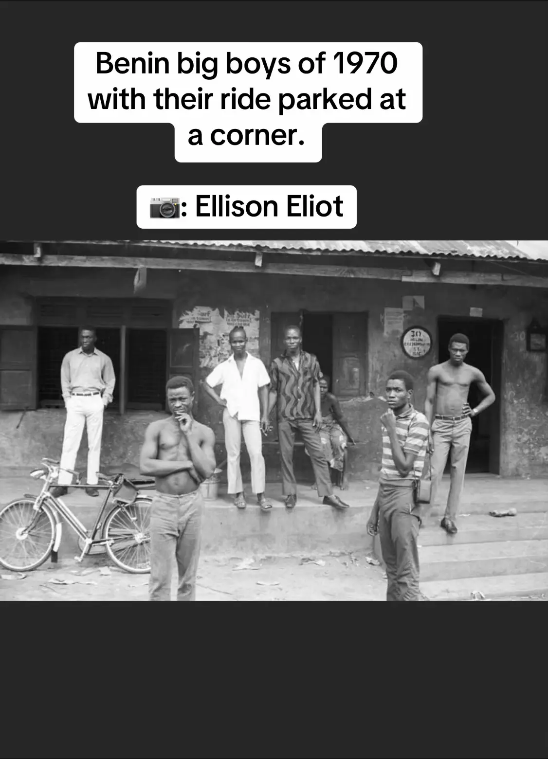 Benin big boys of 1970 with their ride parked at a corner. 📷: Ellison Eliot #verydarkedogirl #BeninHistory #fypviraltiktok #Obaofbeninpalace #Beninartbronze 