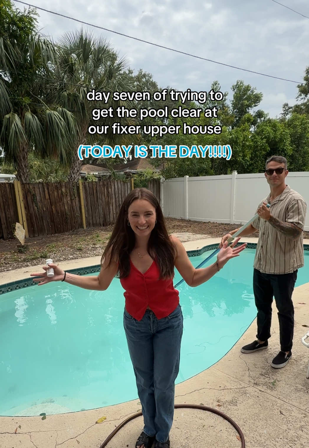 WE DID IT!!! The pool is officially perfect 💃🏻💃🏻 From a green, gross pool to a sparkling one in one week! Couldn’t have done it without you guys commenting helpful tips and the TikTok pool boys for all their helpful videos! Tomorrow we’re swimming babyyyyy #poolcleaning #poolcleanup #greenpoolcleanup #greenpool #poolrescue #poolcleaning #pooltok #poolmakeover #homerenovation #homeremodeling #homeremodelproject #homeimprovement #diyhomeprojects 