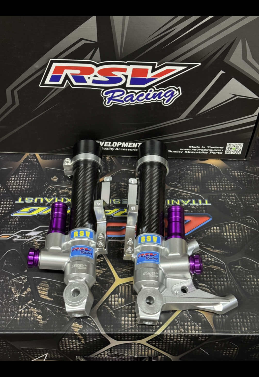 💜🖤💜🖤💜 Brand : RSV racing 🇹🇭 Fork tube with adjustable soft - hard ✔️ Carbon design 🔥 Forza / Nss - Xmax 👌🏻 Minat roger 📲 #2025 #honda #forza #nss #forza250 #forza350 #nss250 #nsstft #yamaha #yamahaxmax #xmaxv1 #xmaxv2 #rsv #rsvracing #thailand #malaysia #carbon #purple #forktube 