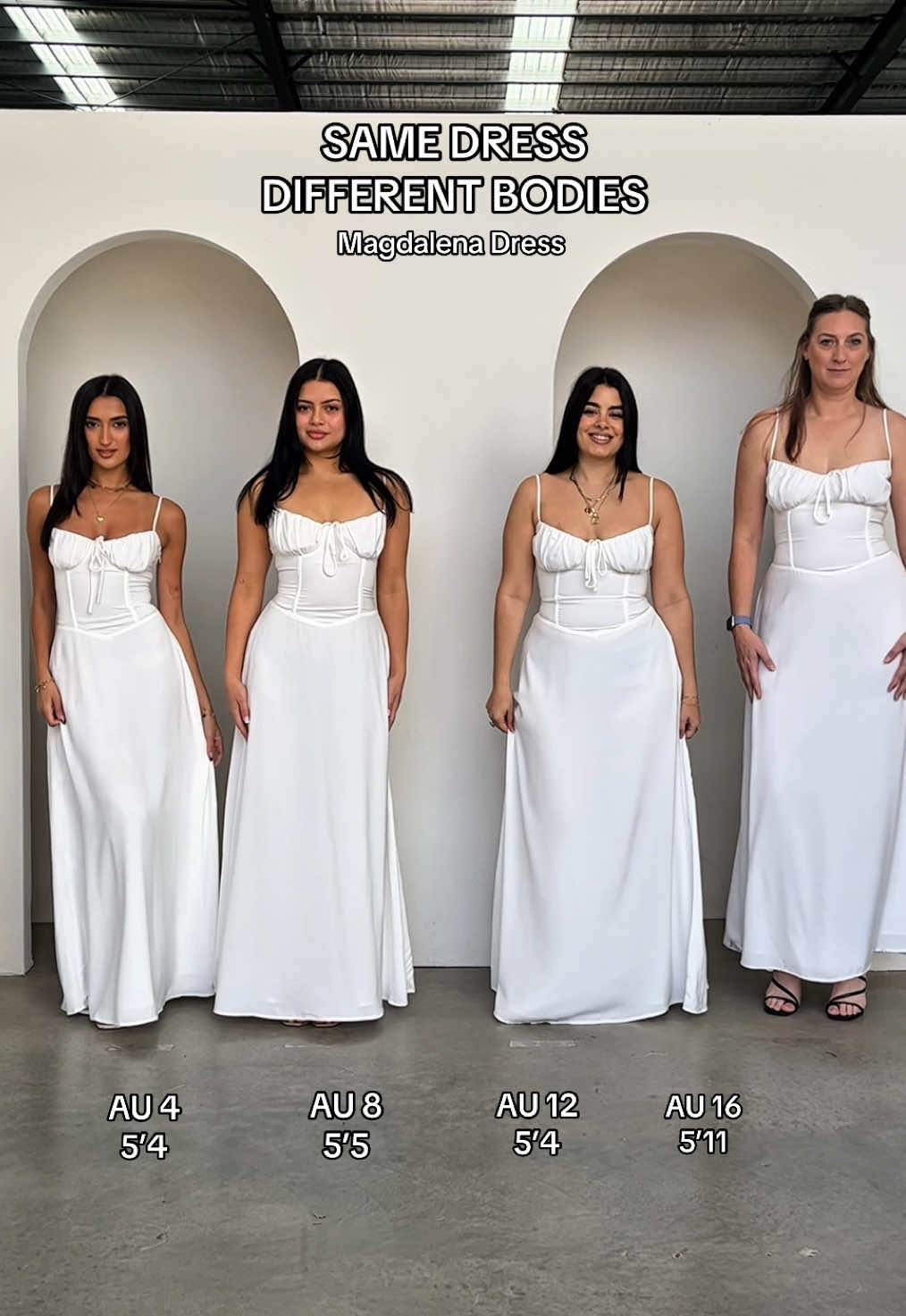 The ‘Magdalena Dress’ on different bodies 🤍☁️ #thatssofetchau #maxidress #formaldress #sizeinclusive #sameoutfitdifferentsize 
