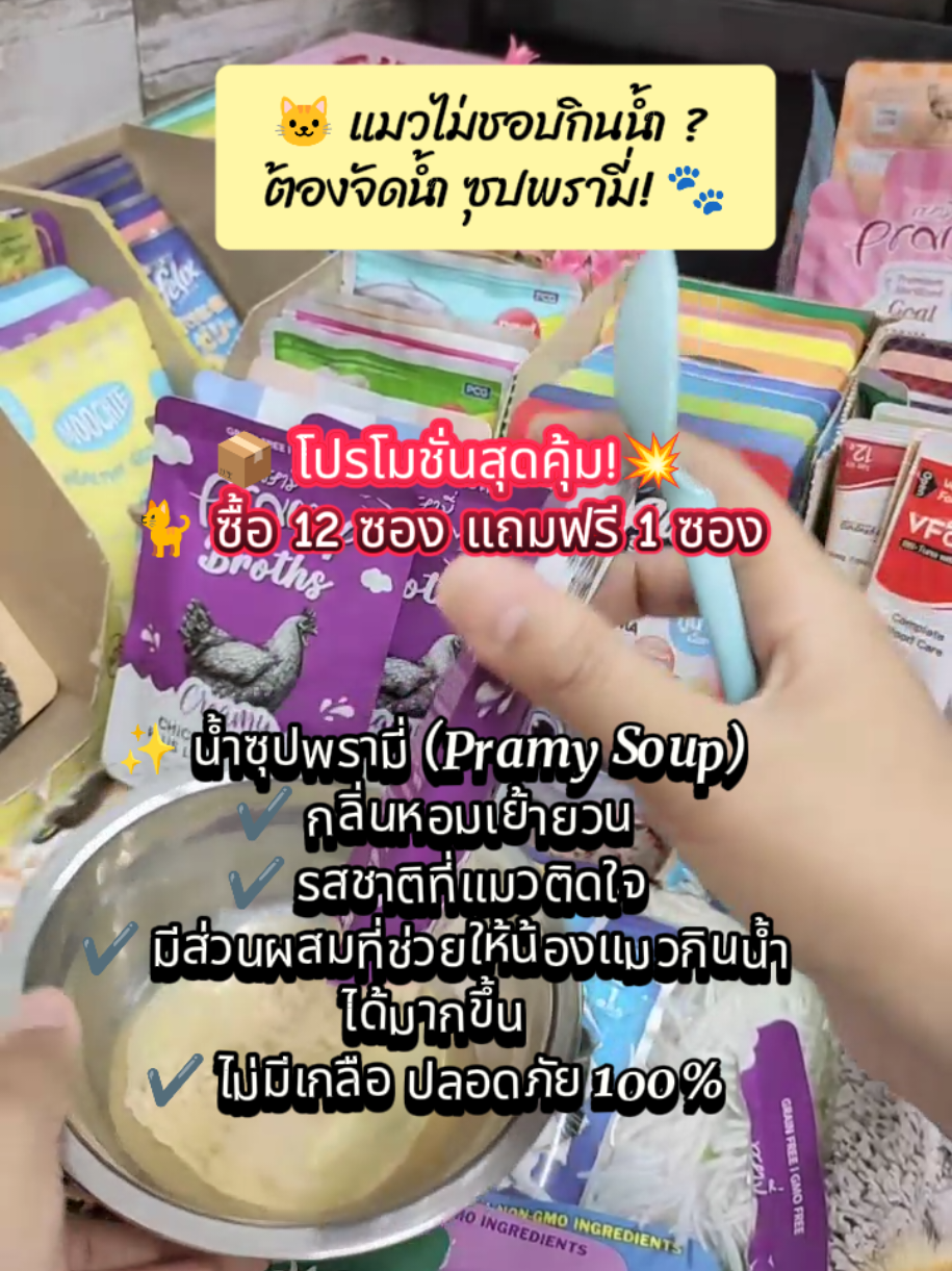 📦 โปรโมชั่นสุดคุ้ม! ✅ซื้อ 12 ซอง แถมฟรี 1 ซอง มีหลายรสให้เลือก เปลี่ยนเมนูได้ไม่มีเบื่อ!! #อาหารแมว #เปียกแมว #พรามี่ #พรามี่อาหารเปียก #แมวเลีย #อาหารแมวเปียก #น้ําซุปแมว #แมว #ทาสแมว #ป้ายยาtiktok #อาหารเม็ด #อาหารเม็ดแมว #pramy #สัตว์เลี้ยง #สัตว์เลี้ยงtiktok #สวนสัตว์tiktok #ดันขึ้นฟีดที 