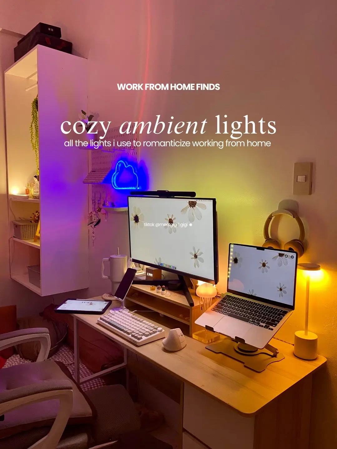 these are all the lights i use to romanticize working from home! from warm glows to colorful moods, each one makes my desk feel like a little safe haven 🏡 linked in my showcase if you wanna cozy up your space too 🤎 #ambientlights #desksetup #wfhsetup #romanticizeyourlife #cozyvibes #lightaesthetic #roomsetup #homeoffice #tiktokfinds #aestheticsetup #cozycorners