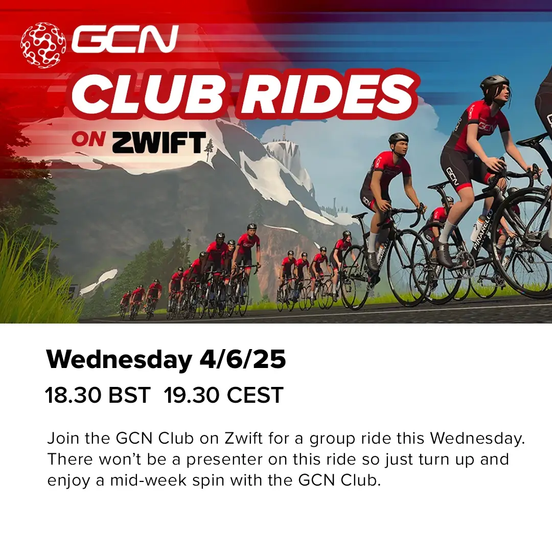 Join the GCN group ride on @GoZwift! ℹ️👇 🚲 No presenter this week - they are all on a top-secret mission! 🗓️ 4 June ⏰ 11:30PDT/14:30EDT/18:30BST/19:30CEST 📍Zwift 👉 Link In Bio or gcn.eu/4625 👈