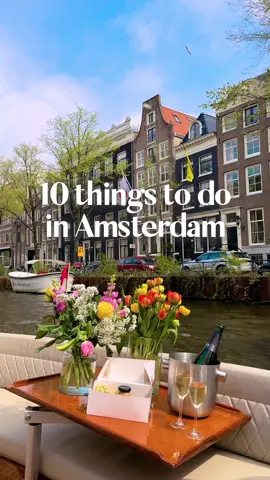 🇳🇱 10 things to do in Amsterdam ⬇️ Check out my free Amsterdam Travel Guide which includes: 📍Places to visit 🍽️ Where to eat ⭐️ Fun activities 🏩 Hotel recommendations 📆 Best time to visit + a saveable Google Map with all locations pinned 🗺️  ➡️ View this guide on my blog (link in bio) 1. Vondelpark – Amsterdam’s most-loved park is the perfect place to cycle, picnic or catch a performance at the Open Air Theatre during summer.   2. Canal Boat Tour – this is the best way to see the city! I highly recommend booking a canal boat cruise with @Pure Boats Amsterdam  for the ultimate experience with a delicious charcuterie box from Buufs Keuken. 3. Rijksmuseum – located in a Gothic-meets-Renaissance building, it’s home to some of the most celebrated works of Dutch art, including masterpieces by Rembrandt, Vermeer, and over 8,000 artworks & objects.  4. Eat a Stroopwafel – try this classic Dutch treat: thin, buttery waffle cookies glued together with a layer of gooey caramel syrup.   5. Van Gogh Museum – immerse yourself in the life & passionate brushstrokes of Vincent at the world’s largest collection of his work, including classics like Sunflowers& Bedroom in Arles.  6. Hortus Botanicus – one of the world’s oldest botanical gardens in the world, complete with butterfly houses and a three-climate greenhouse.  7. Fabrique des Lumières: Dutch Masters – step into an immersive digital art show where the works of Vermeer, Van Gogh and Rembrandt are blown up, brought to life, and splashed across every inch of a converted gasworks building.    8. Explore De Pijp – this is my fave neighbourhood in Amsterdam, it’s filled for vintage shops, brunch spots, wine bars & the must-visit Albert Cuyp Market. 9. Moco Museum – expect mind blowing modern art, from Banksy, Keith Haring, Basquiat, Yayoi Kusama, and Andy Warhol. 10. LuminAir SkyBar – end a day in Amsterdam with some seriously creative cocktails and panoramic city views at one of Amsterdam’s sleekest rooftop bars. 🇳🇱    Places to visit in the Netherlands. Amsterdam must do. Activities in Amsterdam. Amsterdam vacation. Amsterdam itinerary. Amsterdam best places. Amsterdam food spots. Amsterdam rooftop bar. Amsterdam restaurants