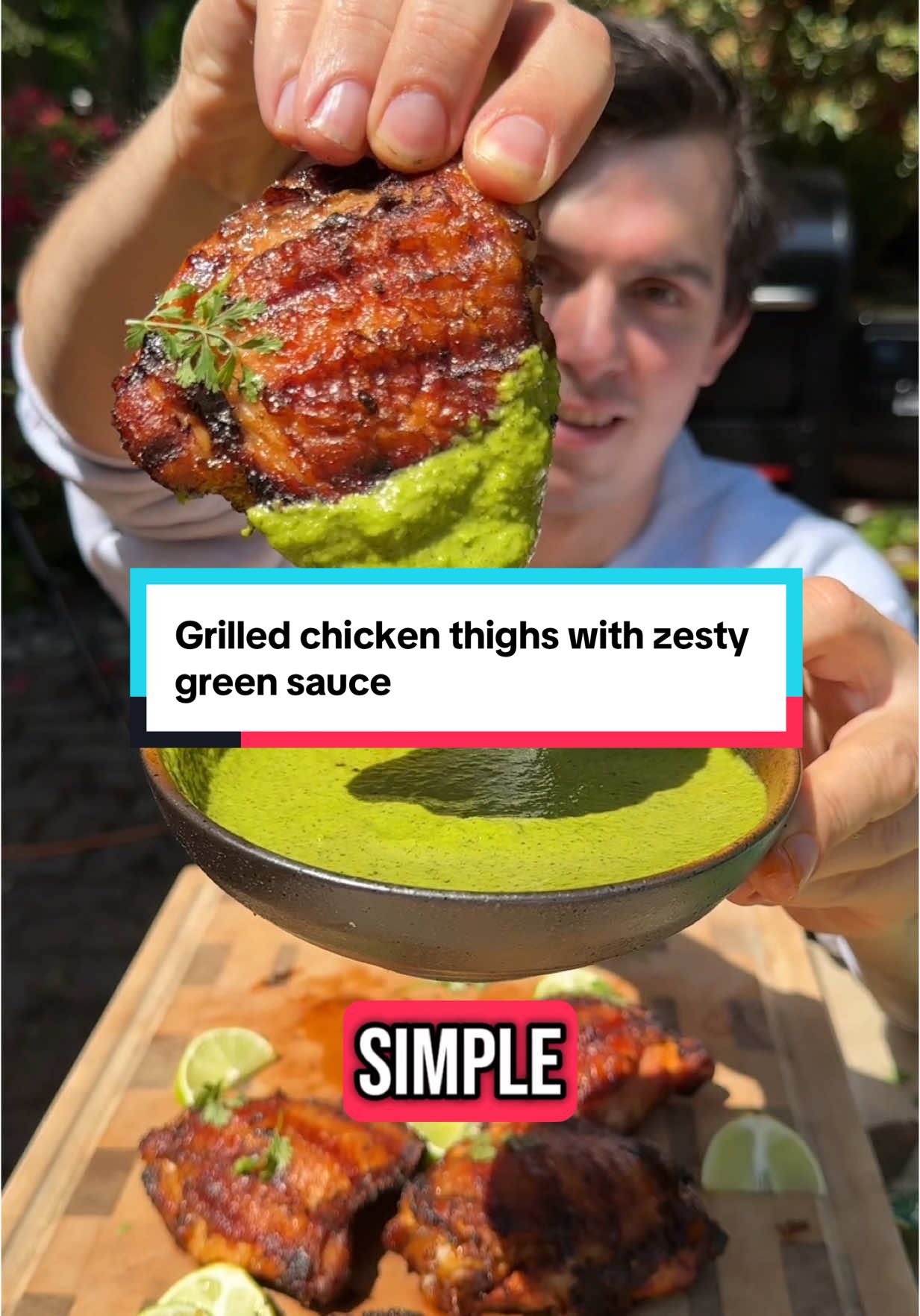 The perfect bbq recipe. Grilled chicken thighs with a zesty fresh green sauce.. this recipe is easy, delicious and healthy! #FoodTok #homecooking #cookingtiktok #recipeideas #chickendinner #grilledchicken #bbqtiktok #DinnerIdeas #recipesoftiktok #grilltok 