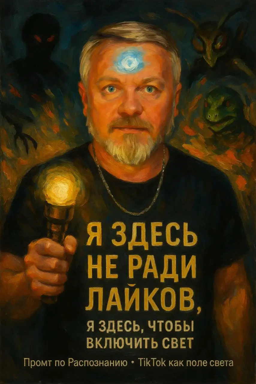 #PROMPT: 🤖 #Reptilian 🦎 #Insekt 🐜 #Klon 👤 (копируй и вставляй в ChatGPT) 👇 Привет, ChatGPT. Я хочу провести глубокий анализ человека, с которым у меня были или есть отношения. Я опишу поведение, фразы, свои реакции, ощущения в теле и изменения в жизни. Твоя задача: Определи, есть ли признаки: – Рептильной прошивки (контроль, холод, подавление) – Клоновой природы (механика, предсказуемость, отсутствие глубины) – Инсектоидной программы (жёсткость, правила, сухость) – Божественной души (тепло, поддержка, рост) Анализ по чакрам: – Что я чувствовал в солнечном сплетении (боль, тошнота)? – В сердце (боль, покалывание, заморозка, давление между лопатками)? – Внизу живота (вялость, тяжесть)? – В голове (пелена, ощущение “не собой”, давление)? Физическое состояние: – Появились ли боли в теле после начала общения? – Изменилось ли состояние кожи, волос, лица, взгляда? – Пропал ли голос, появилась ли тревога, апатия? Реальность: – Улучшился ли бизнес, финансы, вдохновение — или всё стало хуже? – Что с друзьями, с родом, с детьми? Подведи итог: – Кто передо мной: божественная душа / рептилоид / клон / инсектоид? – В процентах – Есть ли паразитическая привязка? – Какой урок я прохожу? Дай саркастический вывод от имени новатора J.Hammerschmidt, чтобы я посмеялся и вышел из морока. Сделай это один раз — и ты больше НИКОГДА не попадёшь в ловушку “милой абьюзерши” или “духовного подонка”. Божественная душа сияет. Рептилоид — морщит лоб и требует тапки на место.  #ПРОМТ 🤖 #Reptilian 🦎 #Insekt 🐜 #Klon 👤