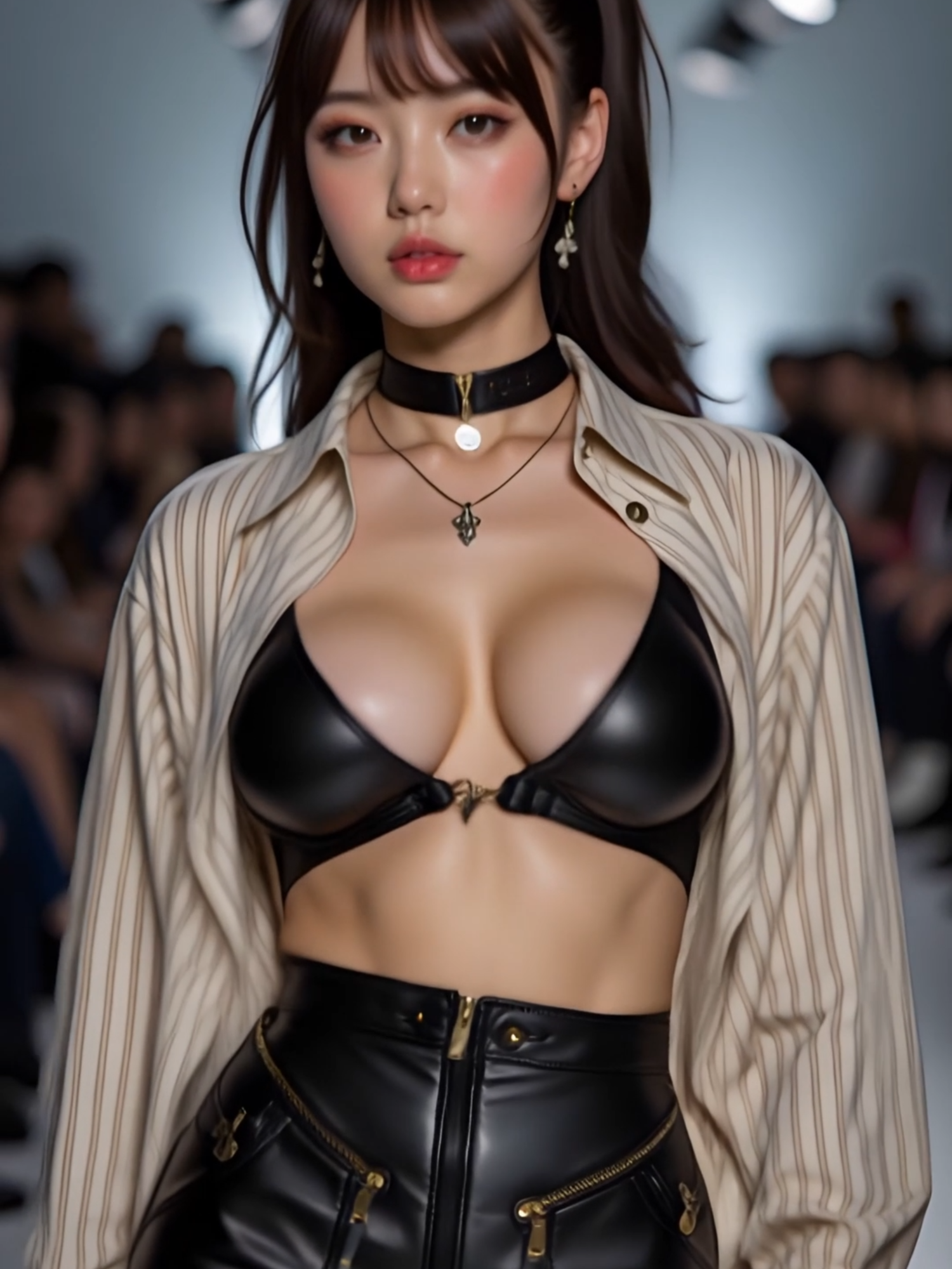Leather pants runway walk 💥 Captivating attitude, stylish mood#Runway #leatherpants #AIgirl #fyp #modelwalk #fashiontrend   가죽바지 런웨이 워킹, 스타일로 시선 강탈 Leather pants runway look – bold & sleek vibes レザーパンツのランウェイ、視線を独り占め✨ 皮裤时装秀走秀，气场全开✨