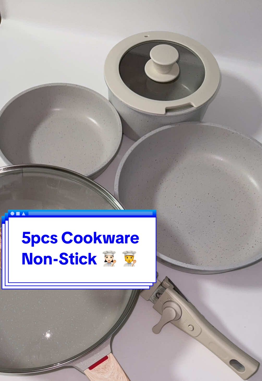 SUPVIBE 5PCS Cookware Set with Detachable Handle Pot Kitchen NonStick Frying Pan Soup Pot Flat Stove. • 2. Upgraded mechanical handle, double safety lock, buckle design, sturdy and non-shaky, to prevent accidental touch • 3. 5-layer material process, non-stick performance is 6 times that of ordinary pots, sturdy and durable, and less sticky; • 4. Residual food is not easy to stick to the pot, just wipe it clean, save labor and water, and save 11 tons of water per year on average; • 5. Cooking can be done with less oil, about 3g of oil can be consumed per meal, about 3285g of cooking oil can be consumed per person per year, and about 7 bottles of oil can be consumed per year! • 6. It is both a pot and a plate. It can be directly served on the dining table after cooking, even if it is late, the food has the freshest taste • 7. The pot can be put into the oven, and the handle can be removed to become a baking tray • 8. Disassemble the handle, it is more convenient to carry for outdoor picnics. #cookware #supvibe #kitchenware #createtowin 