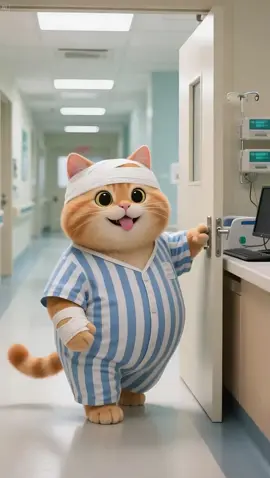 Fat Orange cat is still naughty even though he is injured and in the hospital #KittenHealingVideo #LaughingCat #aicat #cat 