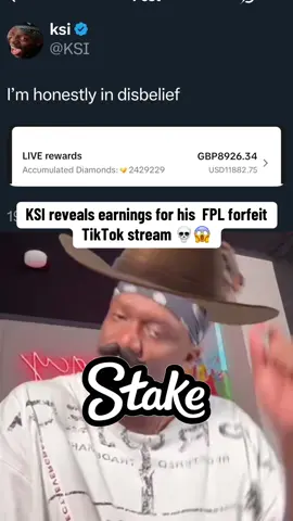 @KSI reveals his earnings for his fantasy football league forfeit livestream on TikTok 😳💀 this is unreal 🤑 #ksi #sidemen #sidemensunday #fantasyfootball #fpl #league #pitchside #miniminter #theobaker #forfeit #tiktok #earnings #foryou #fyp 