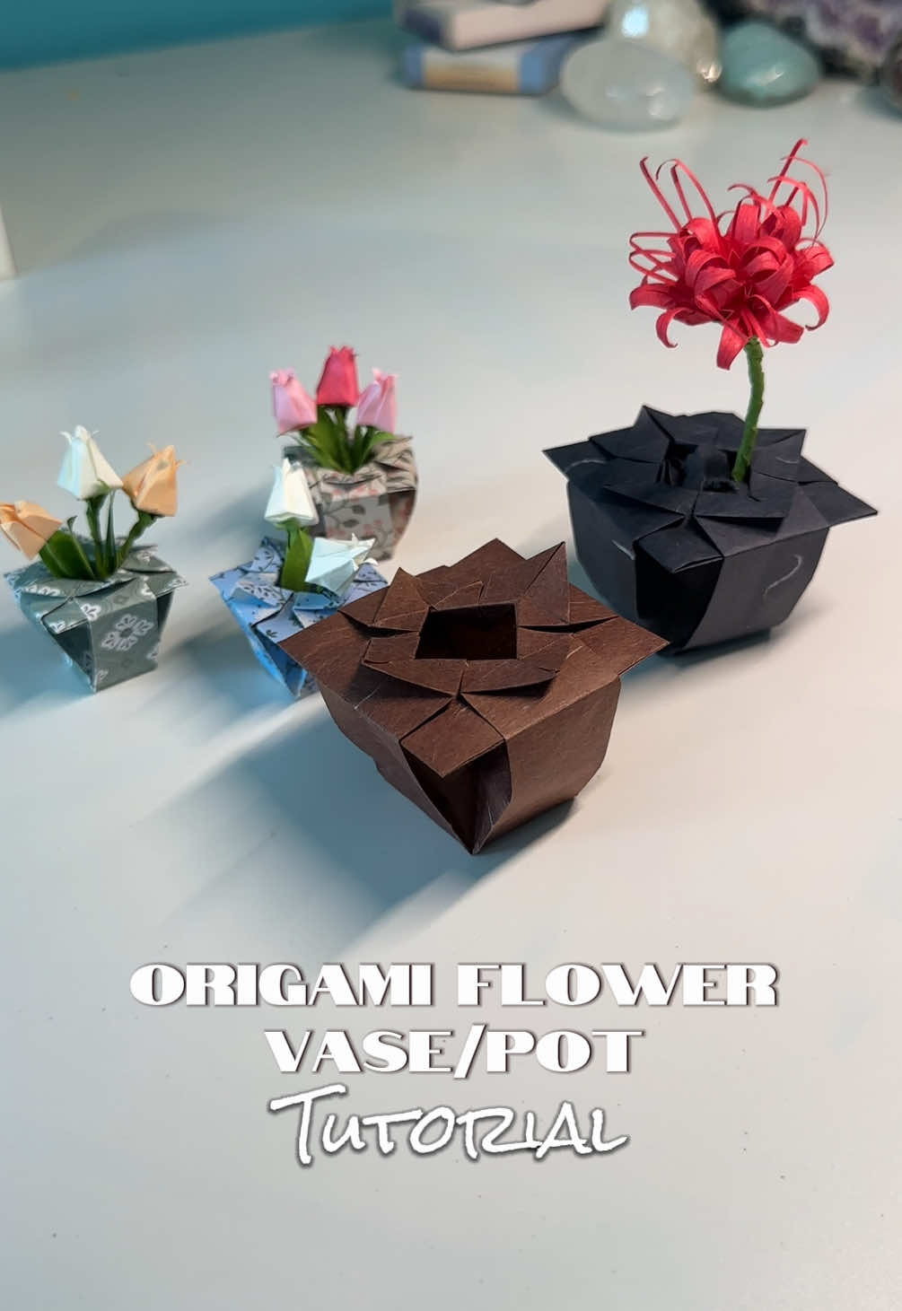 origami flower vase/pot tutorial 🏺#origamiflower #paperflower #papercraft #DIY #giftideas #origamivase #redspiderlily #creatorsearchinsights 