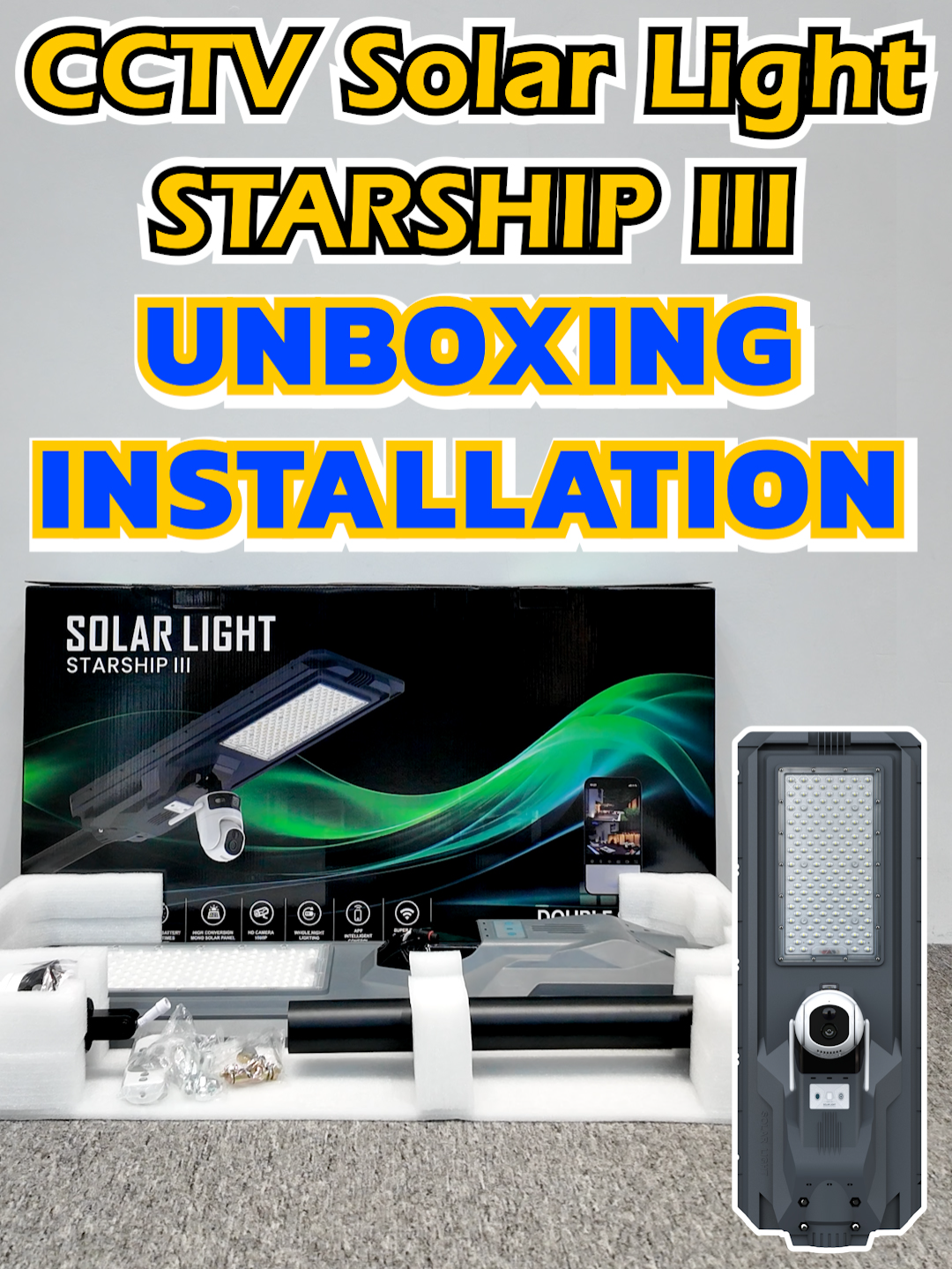 SUNC CCTV Solar Light unboxing, easy installation, super efficient! 🌞Combines security and sustainability with 4MP cameras and solar power. Perfect for outdoor lighting and monitoring. Great for homes or streets!#lights #solarlights #outdoorlighting #lighting #streetlight #solarstreetlight #cctv #cctvlight #solar #solarcamera #solarcameralight #solarsecuritylight #factory