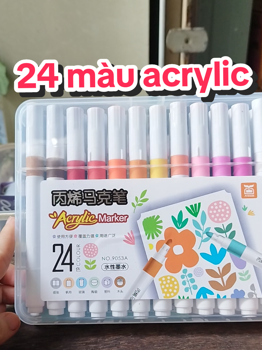 24 màu acrylic,các bé tiểu học rất thích, vẽ được trên mọi chất liệu, dễ dàng bôi xoá khi vẽ trên da #mauacrylic #mauacrylicmarker #butmauacrylic 