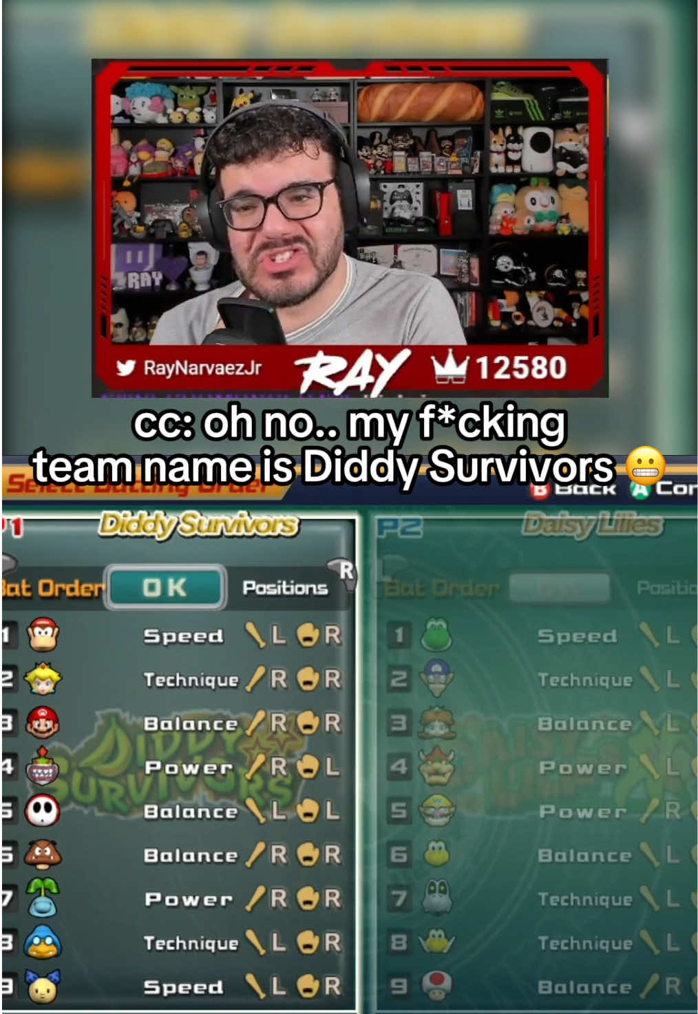 the most unfortunate name 😱 (Video: Mario Superstar Baseball w/ @AkaScarlet | Baseball Vtuber) #raynarvaezjr #twitch #rayd #fyp #mario #mariosuperstarbaseball #baseball #diddy #diddykong #donkeykong #akascarlet #reactions 