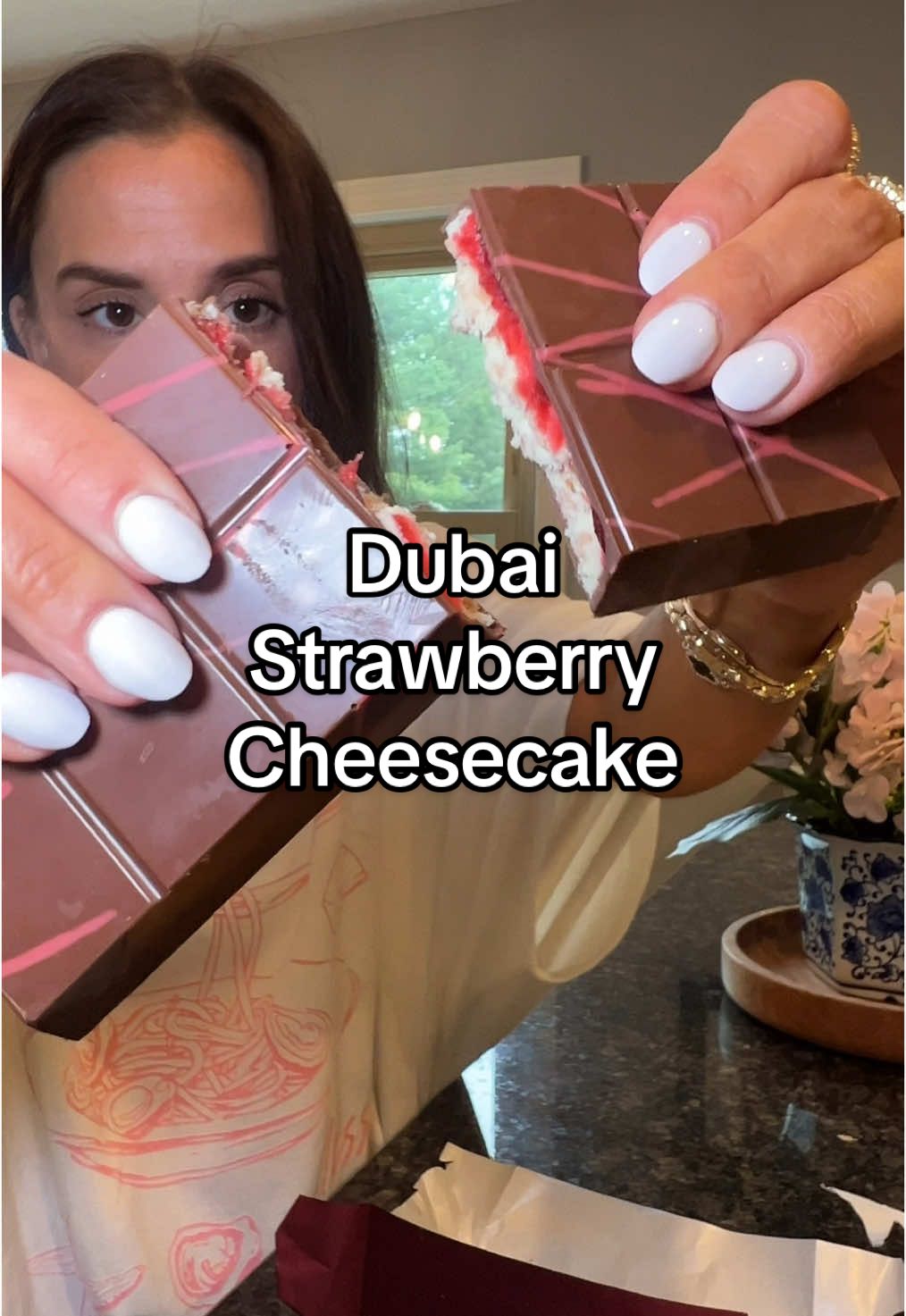 The kids love cheesecake and destroyed it, they LOVED it🤍 #TikTokShop #dubaichocolate #dubaistrawberrycheesecake #trending 