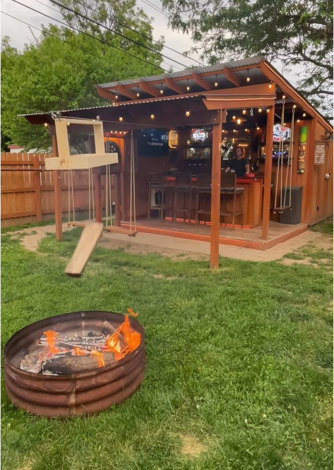 Zip line firewood feeder #firepit #campfire #mancave #backyardideas 