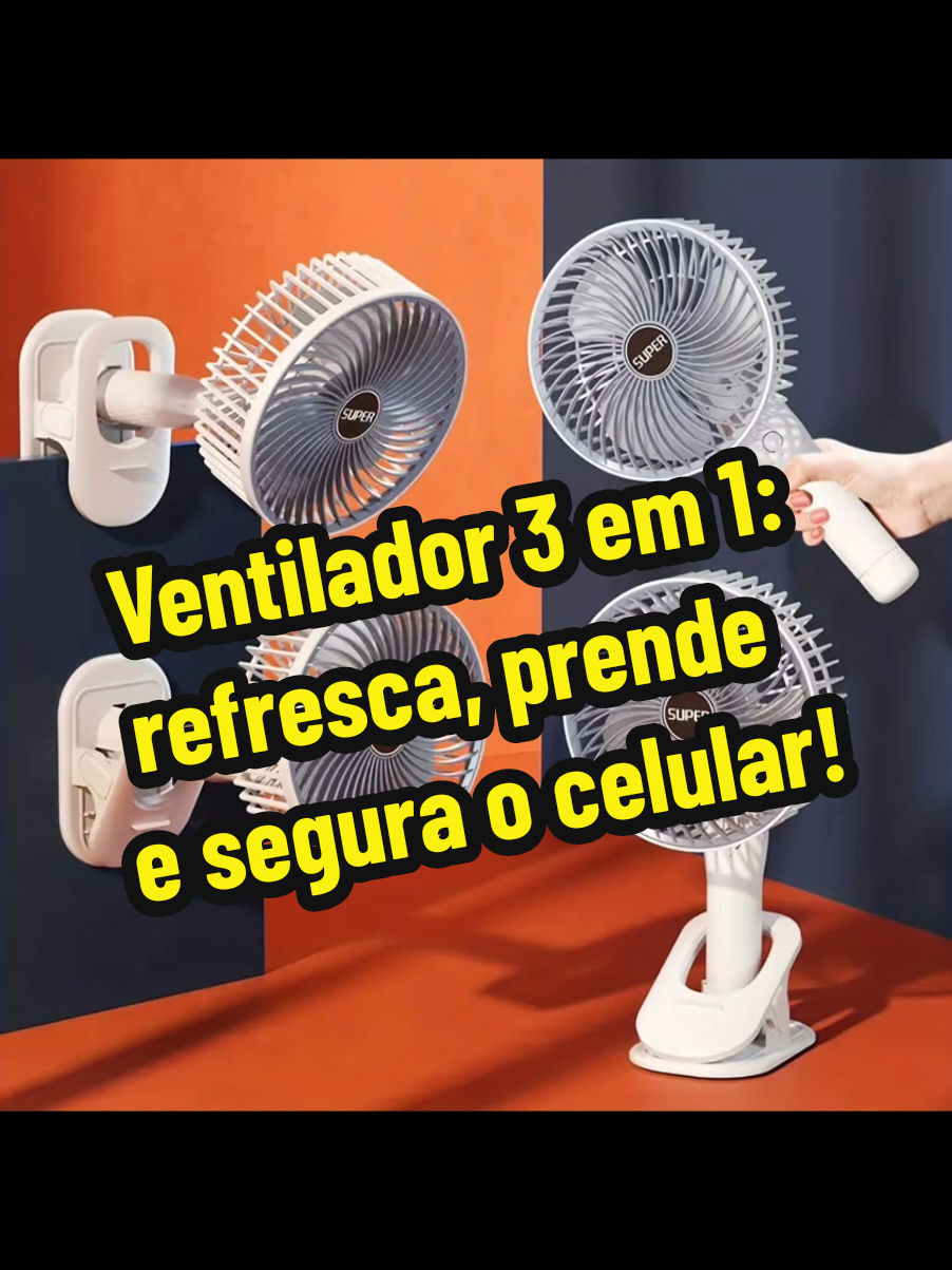 O MELHOR ventilador portátil que já comprei! 🧊🔥 - Tem clipe, é de mão, 3 níveis de vento e é recarregável 🔋 - E ainda apoia o celular! 😱📱 Achei na Shopee por R$44,99 — vale MUITO a pena! Link na bio do Insta 🛒 Ou comenta 