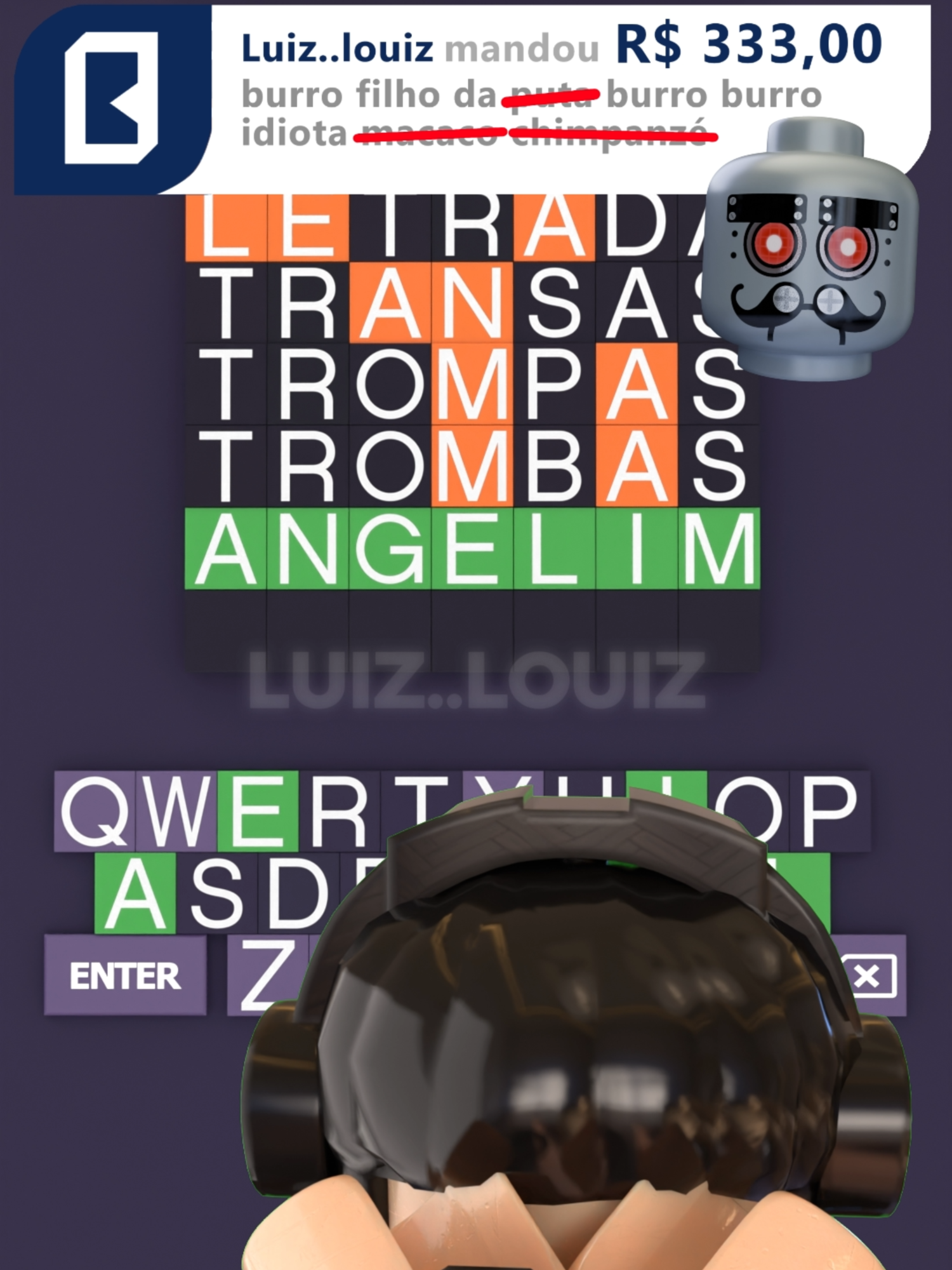 O PISCA DE LEGO JOGANDO O TERMO DE 7 LETRAS! Recriei o orochinho chutando liganem 1000 vezes no termo de 7 letras. . #fyp #Humor #orochinho #pisca #orochi #animation #foryoupage #animado