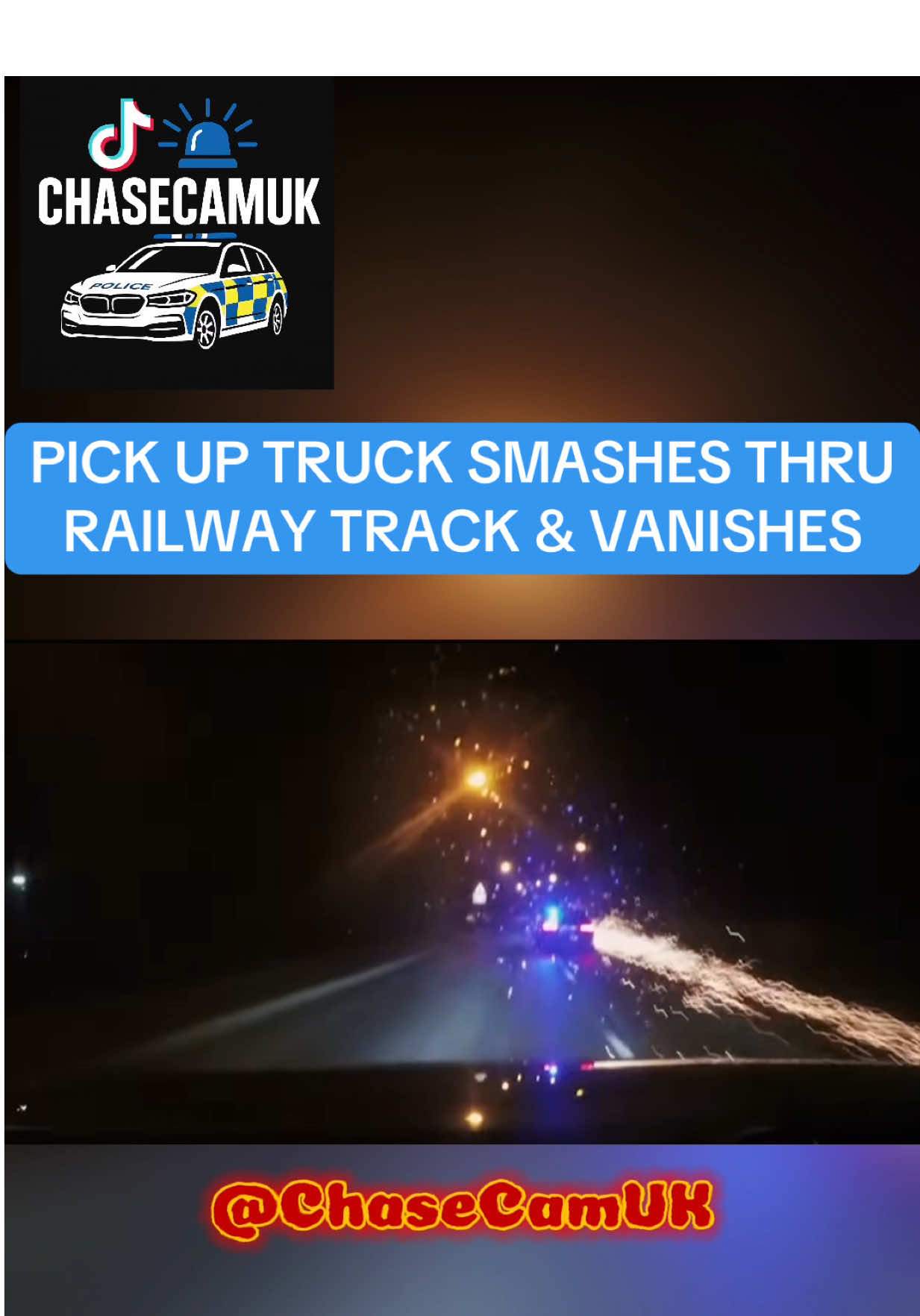 PICK UP TRUCK SMASHES THRU RAILWAY TRACK & VANISHES #ukpolicechase #police #crash #fyp #speeding #policechase #ukpolice 