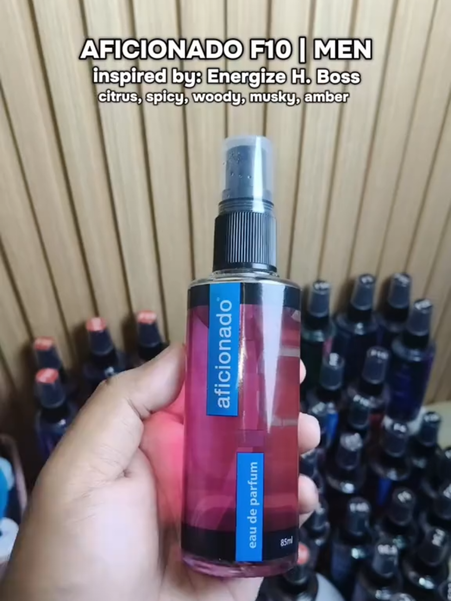 AFICIONADO F10 FOR MEN INSPIRED BY: ENERGIZE BY H BOSS. sobrang bango din niya, at hindi to strong ang amoy. bagay pang everyday use. lakas maka amoy pogi! 