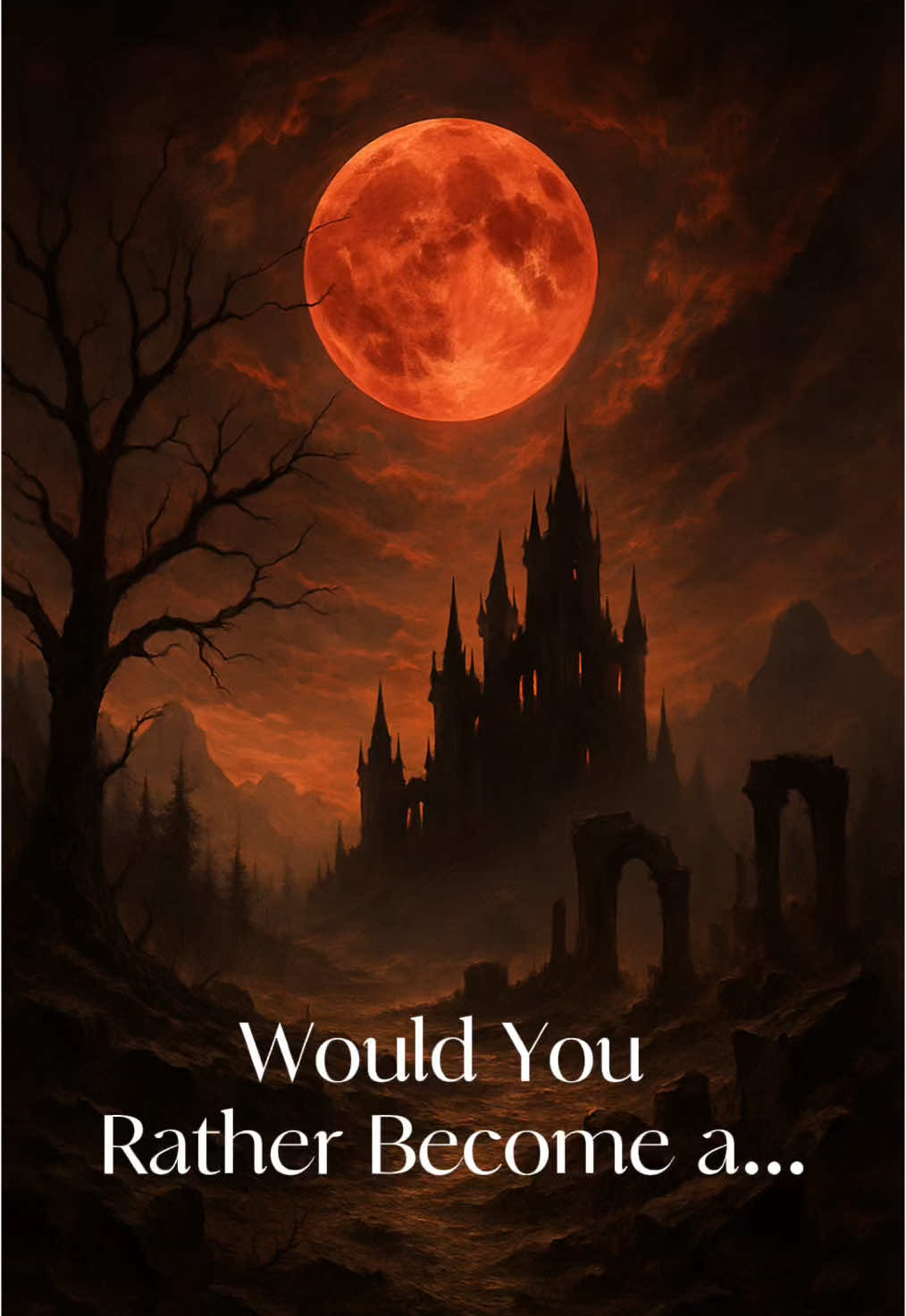 Would you rather become a… Different paths. Different destinies. Each one comes with power, and a price. Which would you choose? #DarkFantasy #FantasyChoice #CreatureOfTheNight #VampireOrWerewolf #MythicalBeings #FantasyArt #FantasyTikTok #EpicAesthetic #DarkAesthetic #ChooseYourFate #FallenAngel #Lich #Wendigo #Dragonkin #Skinwalker #Shadowborn #FantasyLore #TikTokFantasy #SlowDownSpace