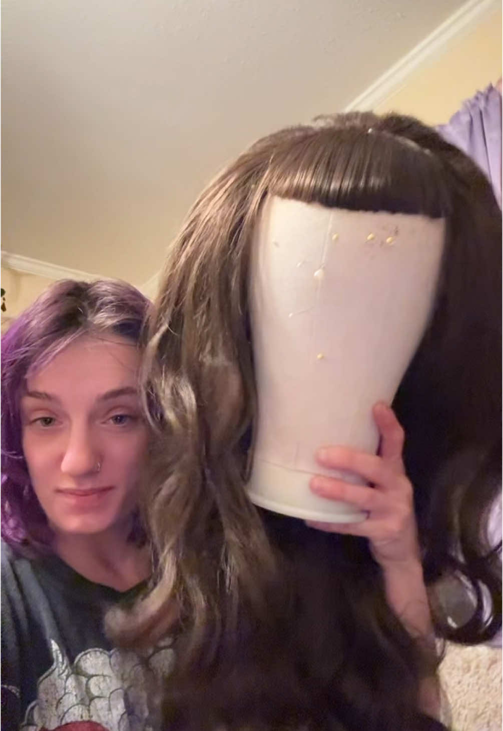 Apparently I had a hidden talent of #cosmotologist and didn’t know it 😂 just showing off my wig I’m proud of! Took me all day but I did it #freddymercury #wig #wigstyling #dragqueen #dragshow #hiddentalents #hobby #adhd #pride2025 #LoveIsLove #breakfree #wingingit #greenscreen 