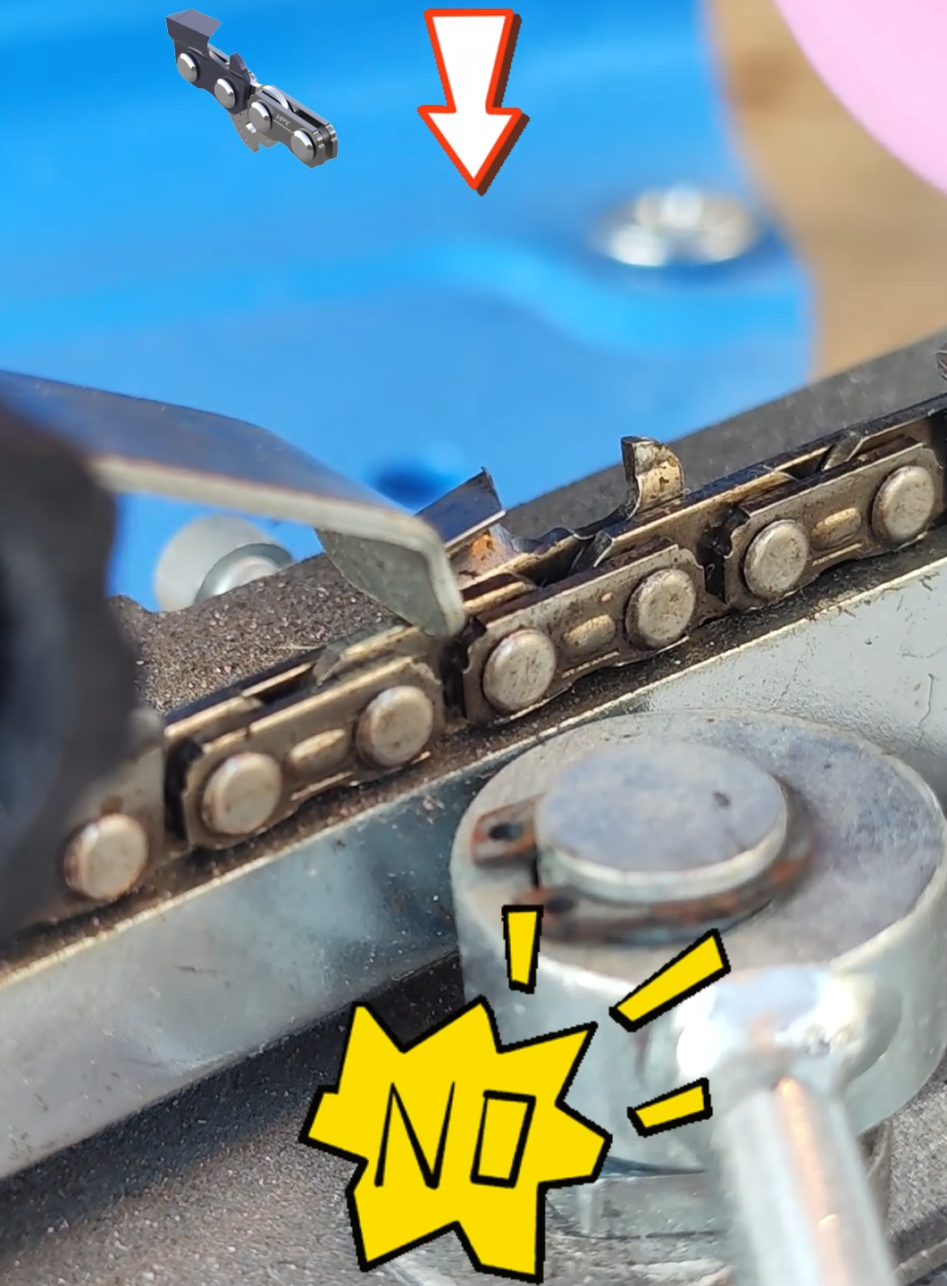 Using a chain grinder to sharpen a chainsaw chain — choosing the right grinding wheel is crucial! #Chainsaw #ChainGrinder #ChainsawChain #Stihl #Oregon #husqvarna 