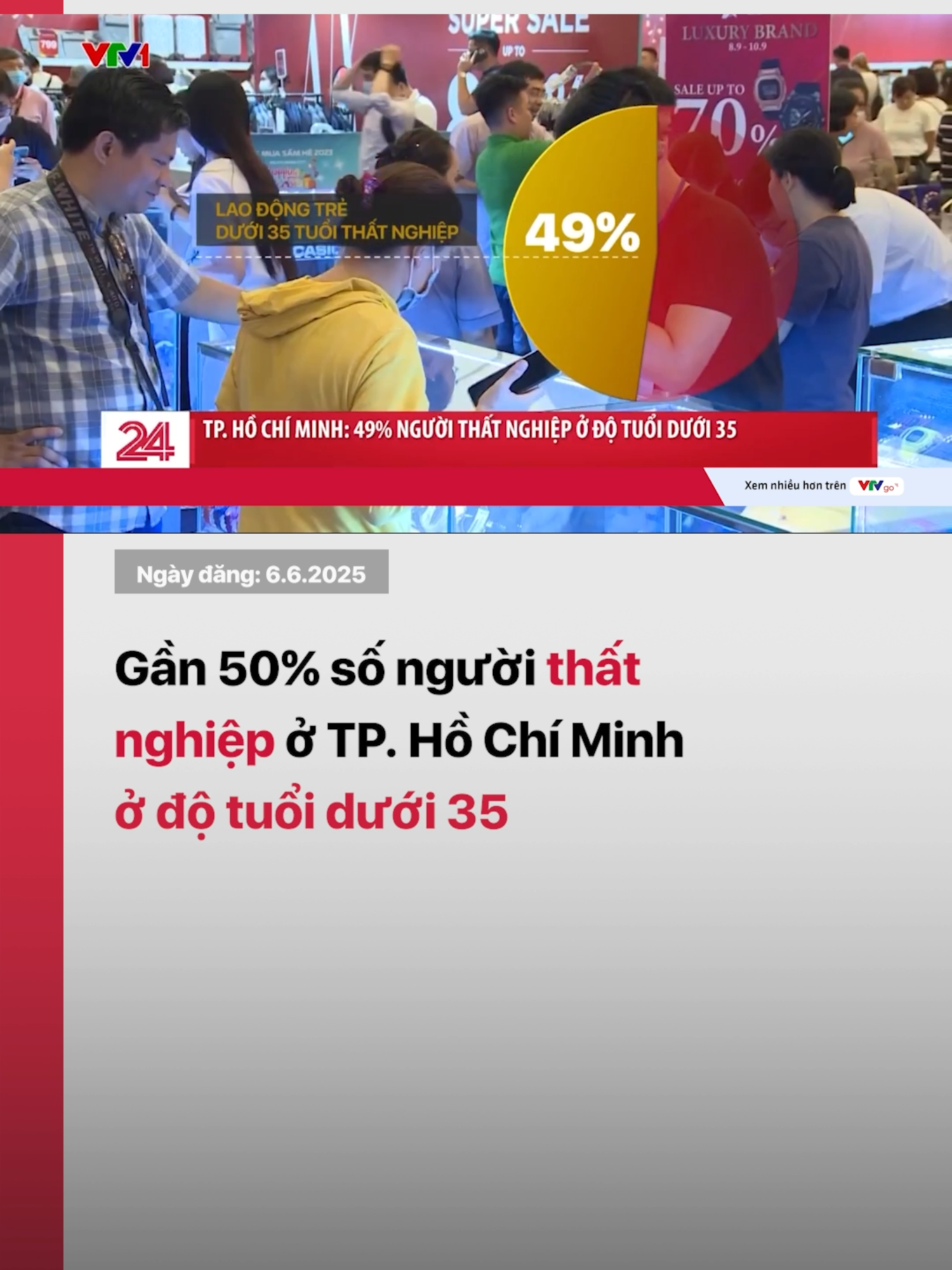 Số lượng lao động trẻ dưới 35 tuổi thất nghiệp tại TP. Hồ Chí Minh chiếm gần một nửa tổng số người thất nghiệp. Đáng chú ý, 9.297 người có trình độ đại học trở lên rơi vào tình trạng thất nghiệp #vtv24 #vtvdigital #tiktoknews #thatnghiep #nguoitre #tphcm