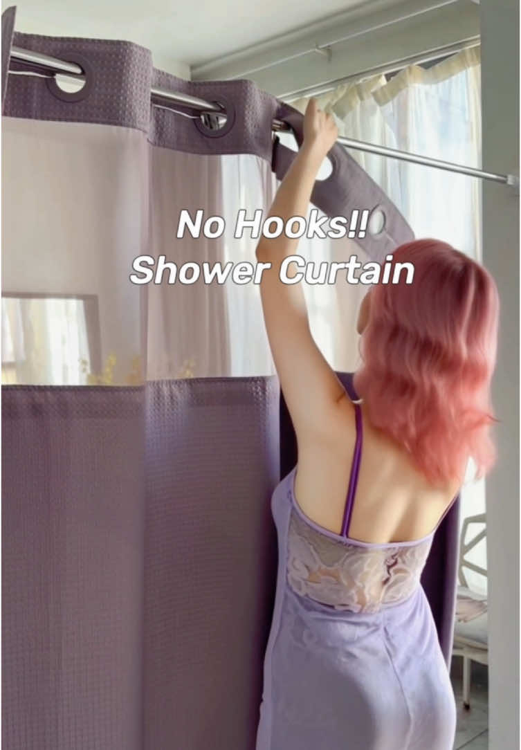 Tired of tangled hooks?Give them up!!!#punkray #nohook #showercurtain #tiktokshopsummerturnup #fathersdaygift #bathroommakeover 