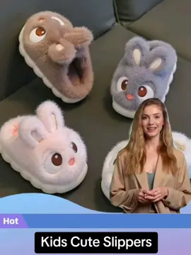 Winter Children Cotton Slippers Boys and Girls Warm with Velvet Cartoon Rabbit Pattern Bag with Parent-Child Children #kidsslippers #kidsessentials #babyslippers 